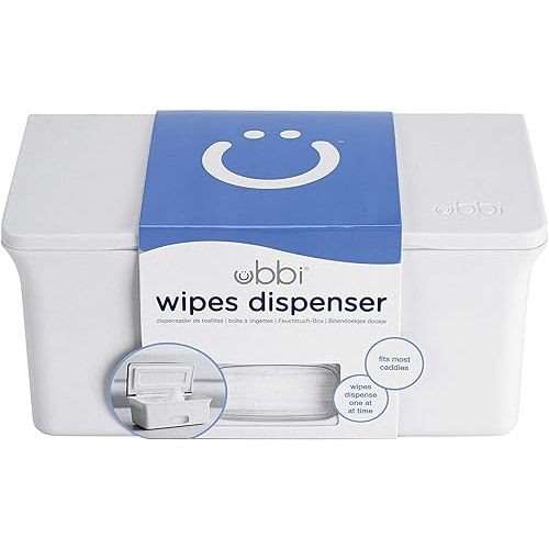 Ubbi Baby Wipes Dispenser | Baby Wipes Case | Baby Wipes Holder with Weighted Plate, Keeps Wipes Fresh and Non-Slip Rubber Feet, White