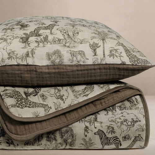 Oilo Fable Blanket- Quilt- Vintage Safari & Bark Organic Muslin 45 X 6 – Bambi Baby