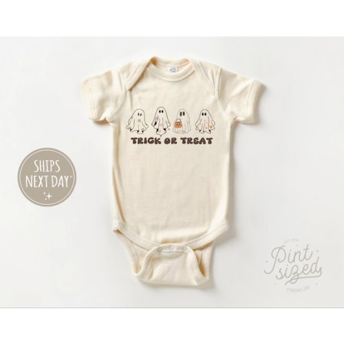 Trick or Treat Baby Onesie® Vintage Halloween Bodysuit Retro Ghost Natural Onesie® - Etsy