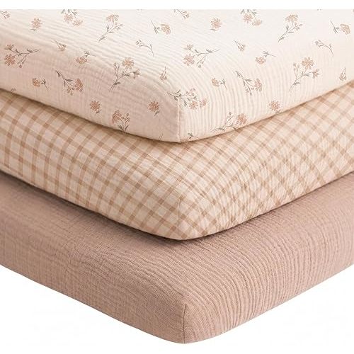 Niceye Muslin Bassinet Sheets 3-Pack for Bedside Sleepers, 33" x 21"
