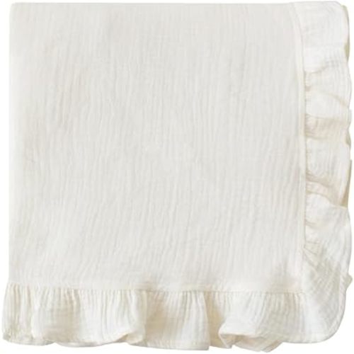 100% Cotton Baby Blanket | Crinkle Gauze Ruffle Baby Blanket | Soft, Breathable, Newborn Wrap Plain Color Swaddle | 45 x 45 Inches