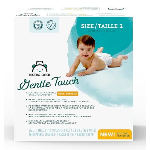 Amazon Brand - Mama Bear Gentle Touch Diapers, Size 2, 184 Count (4 packs of 46)