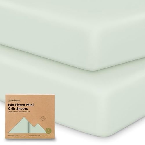 Pack and Play Sheets Fitted - 2-Pack Mini Crib Sheets for Pack N Play Mattress, Soft & Cozy, Neutral Toddler Playard Bedding, Snug Fitted Mini Baby Crib Mattress Cover Set for Boys, Girls (Aloe)