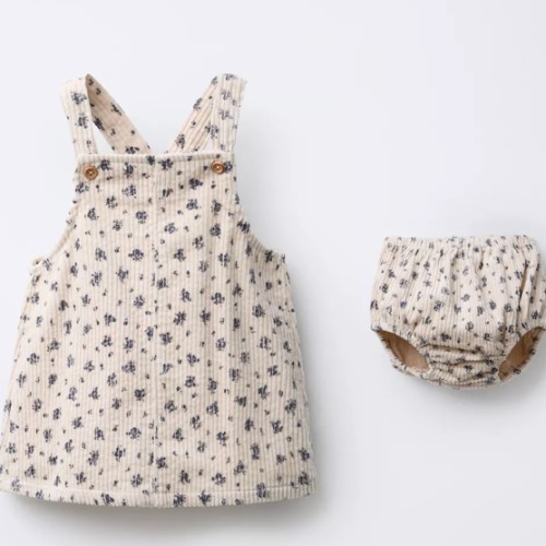 CORDUROY PINAFORE DRESS AND FLORAL UNDERWEAR - Ecru | ZARA United States