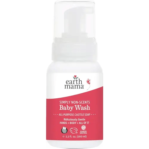 Earth Mama Simply Non-Scents Baby Wash Foaming Hand Soap, Organic Fragrance Free Body Wash, Unscented Body Wash, Castile Soap with Coconut Oil, Shea Butter, Calendula, & Aloe, 5.3floz