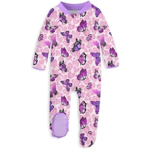 uideazone Baby Girls Footed Pajamas Zip-Front One-Piece Sleeper Non-Slip Footie Cute Pattern Jumpsuit PJs 0-12 Month