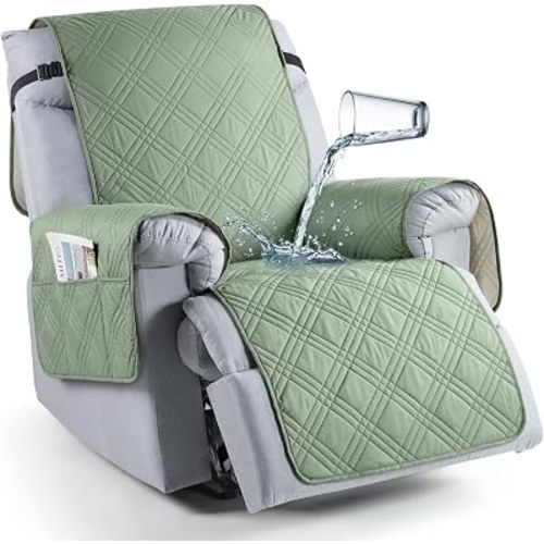 TAOCOCO 100% Waterproof Recliner Chair Cover, Non Slip Recliner Covers for Recliner Chair with Pocket, Washable Reclining Chair Cover Furniture Protector for Kids,Dogs(23.6'', Sage Green)