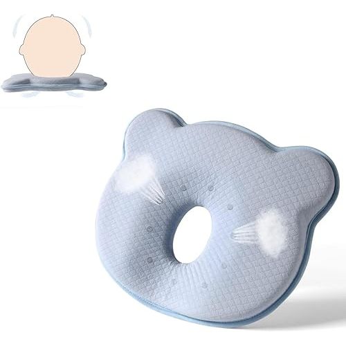 Memory Foam Baby Pillow,Cute Cartoon Bear Soft and Cozy Pillow, Breathable Bedding Set for Infants for Small Boys and Girls Prevent Flat Head