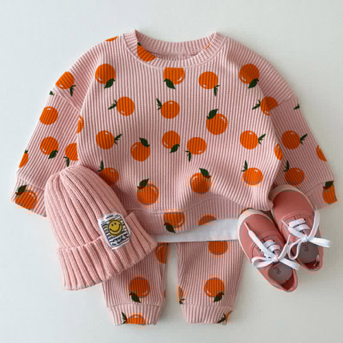 Baby Orange Waffle Sweatshirt 2-piece Set