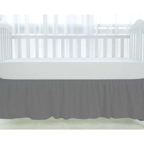 1 Piece Luxury Ruffle Crib Bed Skirt Dust Ruffle 100% Microfiber Nursery Crib Toddler Bedding Skirt for Baby Boys or Girls, 14" Drop - Silver Solid
