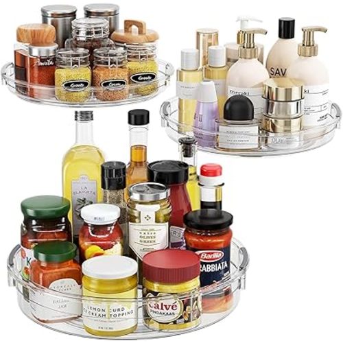 LAMU 3 Pack Lazy Susan Organizer Turntable for Cabinet, Rotating Condiment Organizer for Kitchen Pantry Organizers and Storage, Table Top, Fridge, Countertop, Spice Organization, 9.25'' 10.6'' 12''