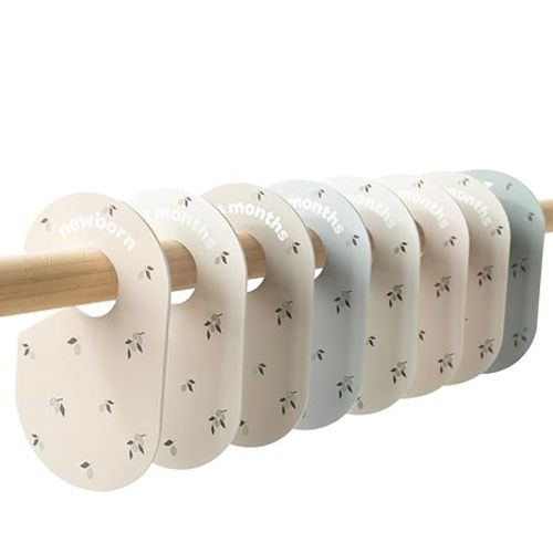 3 Sprouts Baby Closet Dividers Set of 8 - Toddler Clothes Organizer Hanger, Double-Sided Size Labels - Nursery Organization for Newborn Clothing, Infant, Boy & Girl - Olive