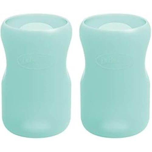 Dr. Brown’s Natural Flow® Options+™ Glass Baby Bottle Sleeves, 100% Silicone, 9 oz, Wide-Neck, Mint (Pack of 2)