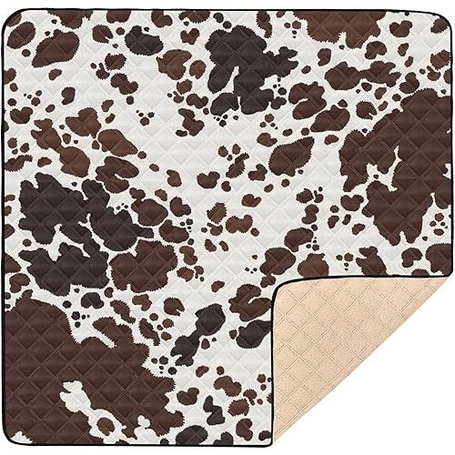 Cow Skin Print Baby Play Mat 50x50 Inch One-Piece Soft Crawling Mat Waterproof Playmat with Non-Slip Bottom for Babies, Toddlers, and Infants