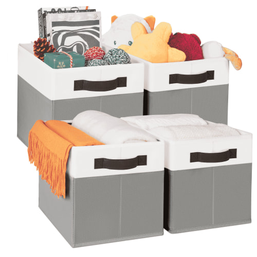 Criusia, Large Foldable Fabric Cube Storage Bin, 14x10x9.5 in, Gray