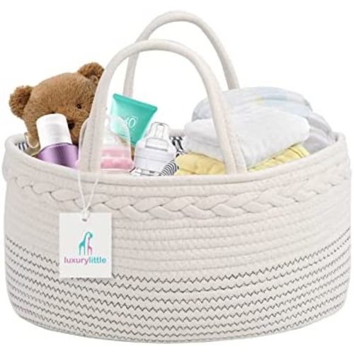 luxury little Baby Diaper Caddy Organizer, Large Cotton Rope Nursery Diaper Basket, Changing Table Organizer, Portable Tote Bag with Divider, Car Storage, Baby Shower Gifts for Newborn