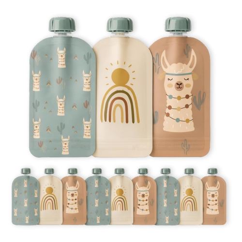Hippypotamus Reusable Baby Food Pouches for Toddlers - BPA Free Food Grade - Dishwasher & Freezer Safe - Baby Food Containers - Refillable Squeeze Pouch For Applesauce & Yogurt - 12 Pack (Llamas)