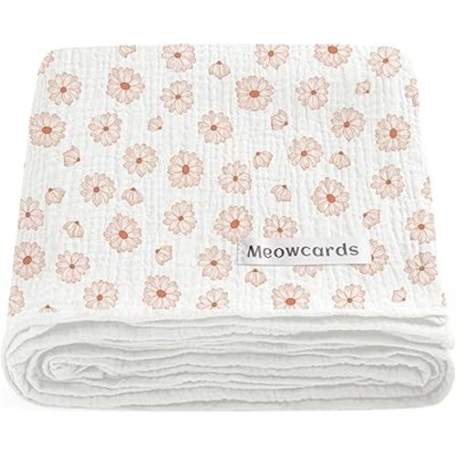 meowcards Muslin Swaddle Blankets for Baby, Unisex Baby Boys Girls Essentials, Large 47 x 47 inches, Boho Style Receiving Blankets Newborn Registry Must Haves, Perfect (Flower-A, Simple)