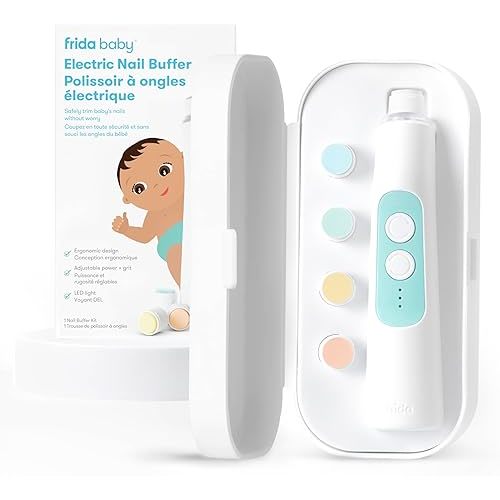Frida Baby Electric Nail Trimmer, Safe + Easy Electric Nail File Baby Nail Clipper + Nail Trimmer Kit for Newborn, Toddler, or Children's Fingernails/Toenails, 4 Buffer Pads, LED Light, Storage Case