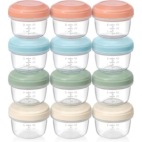 VITEVER [12 Pack] 4 oz Small Containers with Lids, Reusable Plastic Jars for Snack and Puree, Salad Dressing Container to Go, Deli Containers, Condiment Containers, Dishwasher Safe, BPA Free
