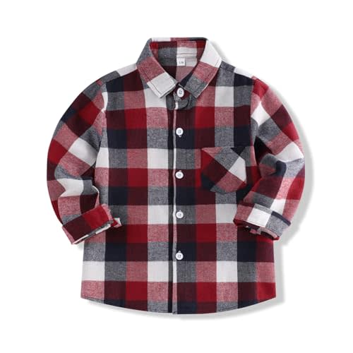 Fuermos Mens & Boys Plaid Flannel Button-Down Shirts Long Sleeve Family Matching Tops