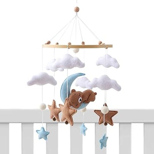 Mobile Pet Cradle - Felt Bear And Relaxing Toy | Decor for Bedroom, Nursery, Stroller, Bedroom, Nappy Station