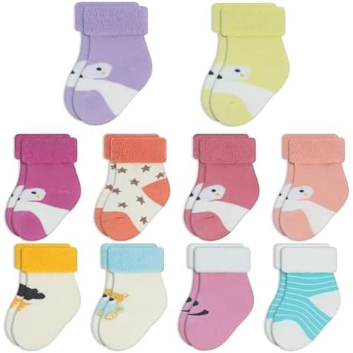 ZERULETS Baby Socks Newborn Socks 0-6 Months Infant Socks 6-12 Months Warm Thick Terry Turn Cuff Socks for Baby Boys Girls