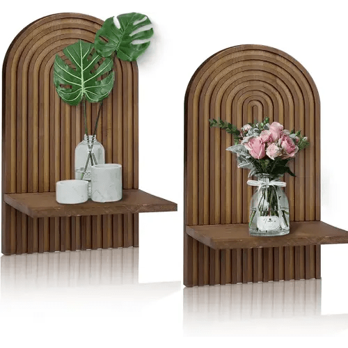LIYAOLI Boho Shelves Bohemian Decorative,Vintage Wall Shelf Boho Chic Wall Decor for Living Room 2 Pieces 15 x 8.6 Inch Wooden Vintage Shelf Decor Hanging Shelves for Wall Mounted Candle Holder