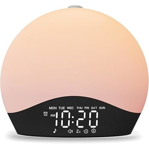 Sound Machine White Noise Machine with 25 Soothing Sounds, 17 Night Lights, 5W Stereo Bluetooth Speaker, Sleep Timer, Wake Up Light Sunrise Alarm Clock for Bedrooms, Ideal Gift for Baby, Kids, Seniors