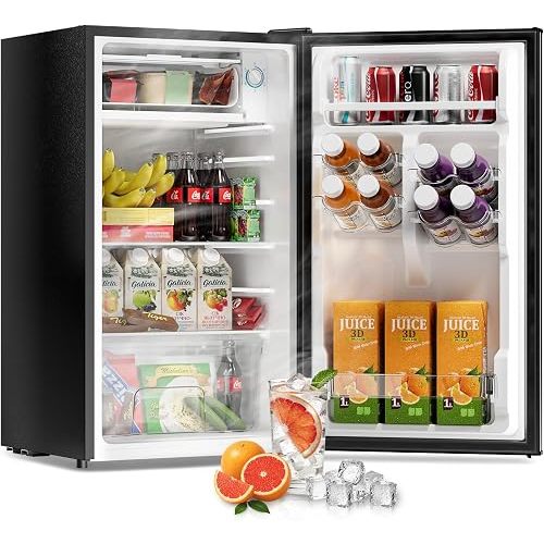 3.2 Cu Ft Mini Fridge with Freezer - Energy Efficient, Large Capacity Single Door Upright Freezer for Bedroom, Office & Dorm | Small Fridge, Reversible Door, ETL Certified(Black)