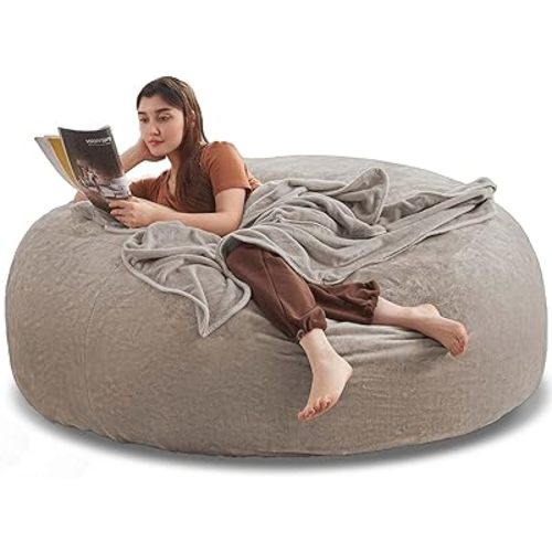 Jumbo Bean Bag Chair for Adults，6FT，Bean Bags with Filler Included，Memory Foam Chair，Removable and Washable Flannel Cover, Suitable for Living Room, Bedroom and Dormitory. (Khaki)