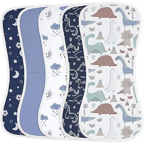 Yoofoss Baby Burp Cloths 5 Pack Burping Cloths for Babies Boys Girls Large 21''X10'' Extra Soft and Absorbent Dinosaur