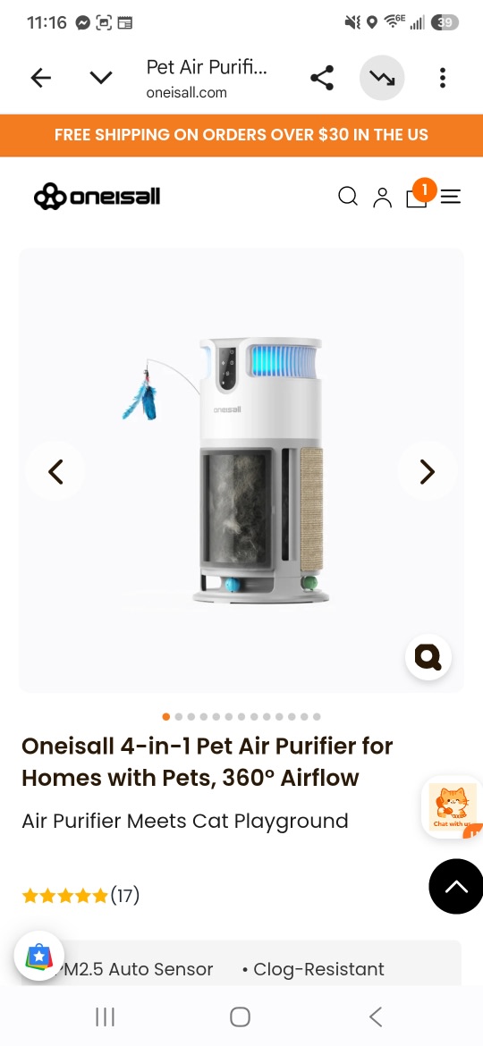 Oneisall 4-in-1 Pet Air Purifier for Homes with Pets, 360° Airflow