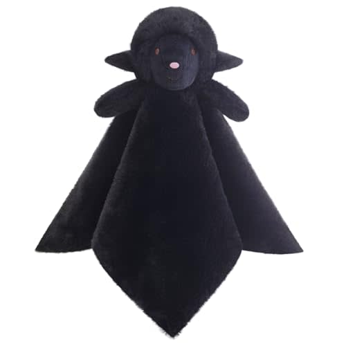 Doindute Baby Black Lamb Soft Stuffed Animal Security Blanket, Plush Sheep Character Lovey Blanket, Baby Shower/Nursery Gift, Newborn Infant Toddler Snuggle Blankie for Girls Boys, 14 Inches
