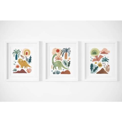 Set of 3 Dinosaur Prints, Dinosaur Themed Nursery & Kids Room, Dino Wall Art, Dinosaur Decor