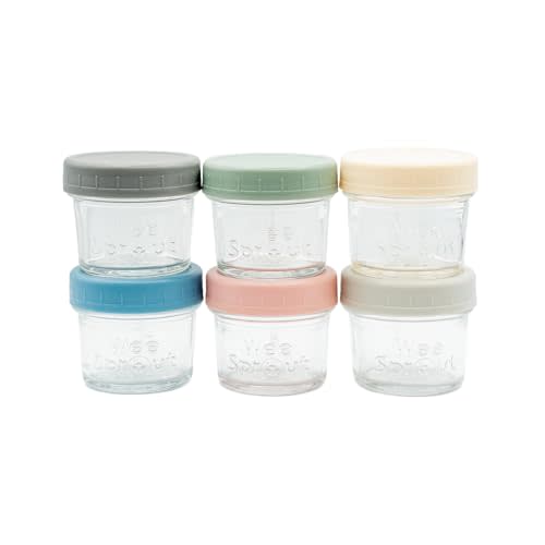 WeeSprout Glass Baby Food Storage Jars w/Lids (4 oz, 6 Pack Set) Snack, Puree, Reusable Small Containers, Breast Milk, Fridge or Freezer, Microwave & Dishwasher Safe, Essential Must Have for Infants