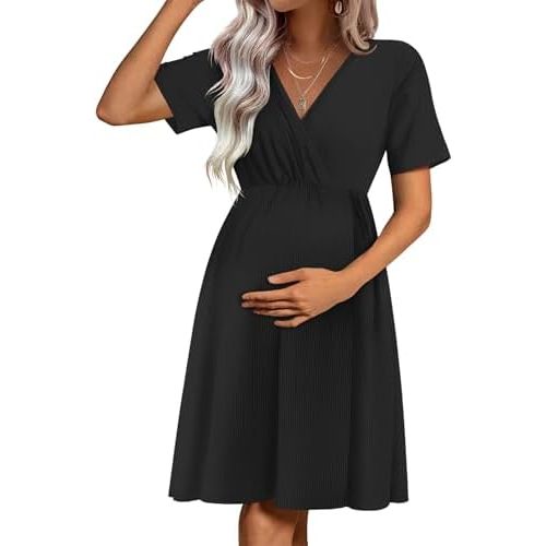 Ekouaer Nursing Nightgown 3 in 1 Labor/Delivery/Hospital Gown Maternity Dress Ribbed Knit Breastfeeding Sleepwear S-XXL