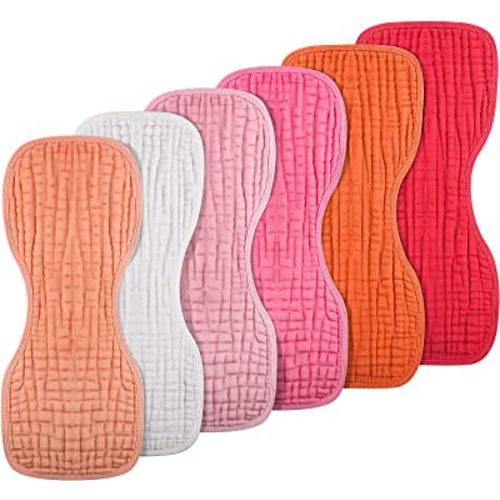 Frienda 6 Pieces Baby Muslin Burp Cloths 9 x 20 Inch Burp Cloth Multi Colors Muslin Washcloths Diapers 6 Absorbent Layers Newborn Face Towels for Baby Boy Girl Unisex (Red Series)