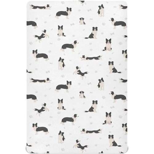 Baby Crib Sheet Border Collie Dog Poses Crib Mattress for Boys and Girls Playard Sheet Soft Breathable Fitted Baby Mattress Cover 52x28in