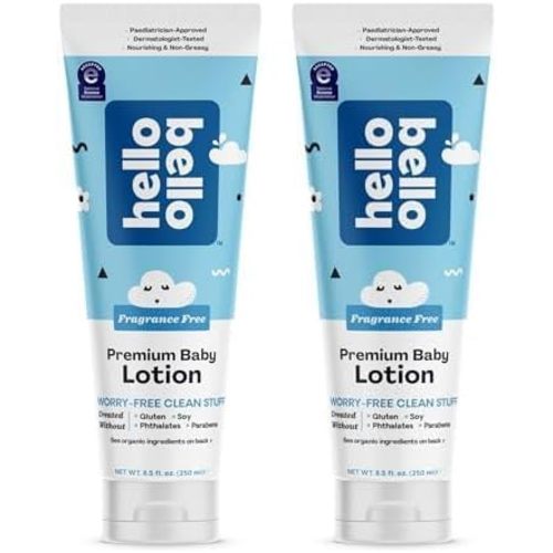 Hello Bello premium Baby Lotion | Vegan and Cruelty Free Moisturizing, Non-Greasy Lotion for babies and Kids | Fragrance Free | 8.5 FL Oz (2 Pack)