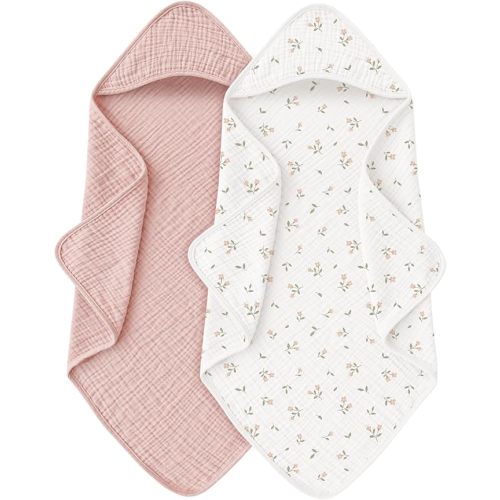 Muslin Baby Towels with Hood for Newborn 100% Cotton Baby Bath Towels Soft & Absorbent Hooded Baby Towel for Boys and Girls, Large Size - 32 * 32 Inches
