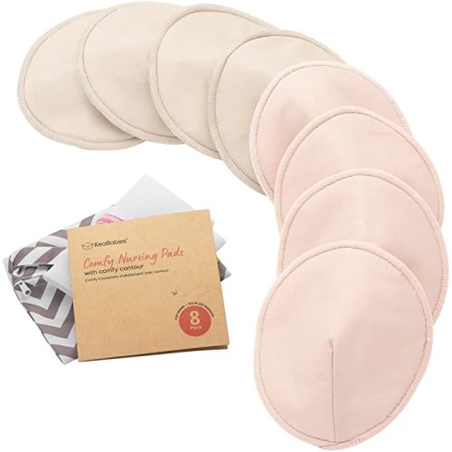 Organic Nursing Pads - 8 Washable Viscose Derived from Bamboo Breastfeeding Pads, Wash Bag, Reusable Breast Pads for Breastfeeding, Nipple Pads for Breastfeeding Essentials(Neutrals, M 3.9")
