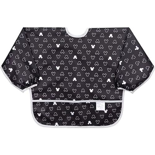 Bumkins Disney Bibs, Baby and Toddler Girls and Boys 6-24 Months, Long Sleeve, Essential Must Have for Eating, Feeding, Mess Saving Lightweight Waterproof Fabric Sleeved Smock, Mickey Mouse Icon