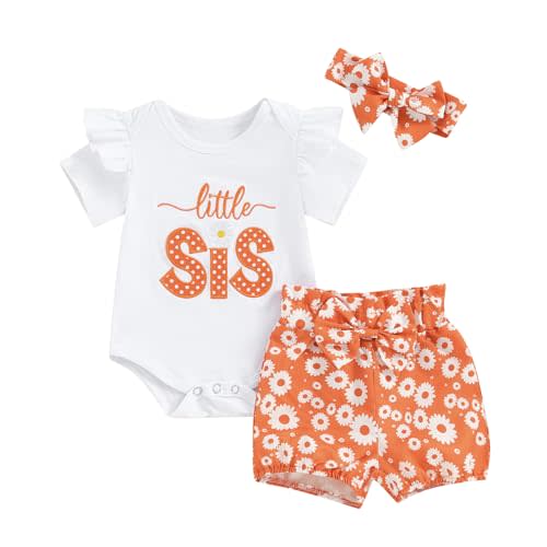 Bonangber Big Sister Little Sister Matching Outfits Short Sleeve Romper Big Sister Shirt Shorts Set 3Pcs Summer Clothes