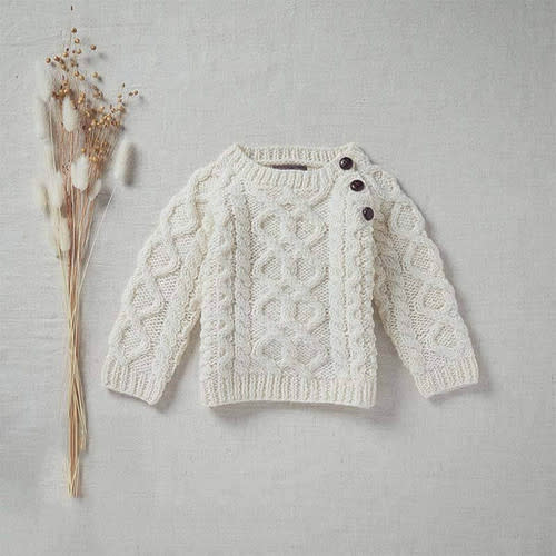 Baby Merino Wool Aran Hoodie Cardigan with Button Detail | 100% Merino Wool | Carraig Donn | Free US Shipping