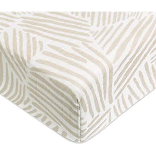 Babyletto 100% Organic Cotton Crib Sheet, GOTS-Certified, Fitted 360°, Ultra-Soft and Breathable Muslin - Oat Stripe