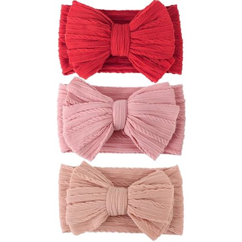 3 Pcs Handmade Baby Girls Bows Headbands Soft Stretchy Nylon Hair Bands with Bows for Newborn Infant Toddlers Hair Accessories - 3 Pcs: Blush/Pink/Red