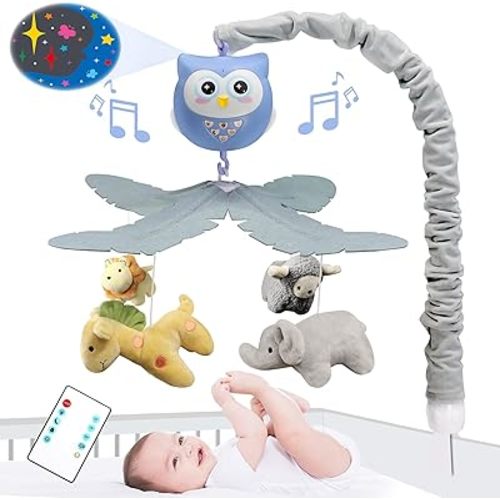 Baby Crib Mobile with Music and Lights for Boys Musical Mobile Animals for Girl Crib Bassinet Toys Hanging Portable Baby Mobile for Pack and Play