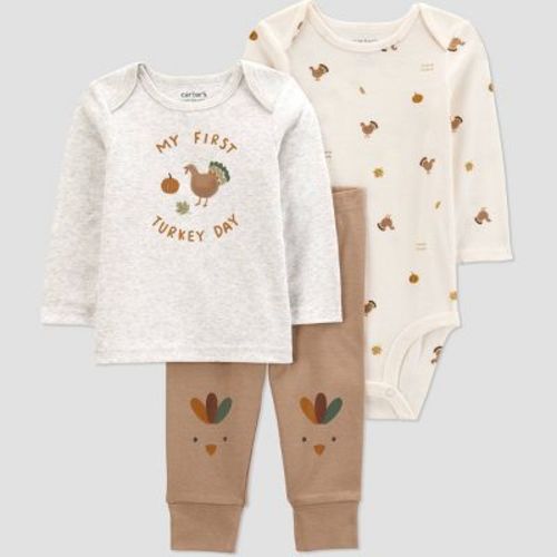 Carter's Just One You® Baby 3pc Thanksgiving ''My First Turkey Day'' Top & Bottom Set - Cream