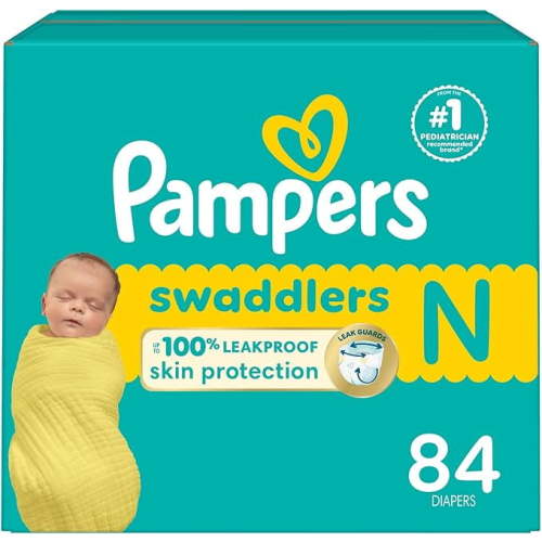 Pampers Swaddlers Diapers Newborn - Size 0, 84 Count, Ultra Soft Disposable Baby Diapers